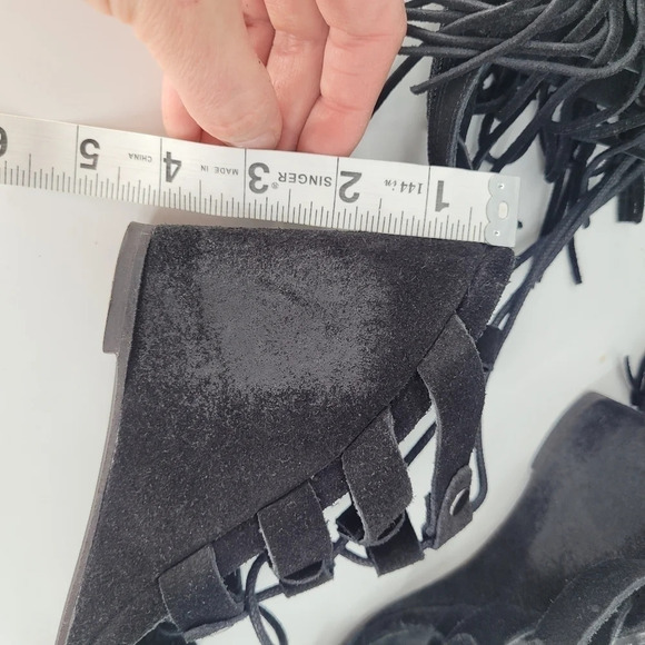 FREE People fringe stud suede wedge heels black shoes 39 US 9 - Picture 12 of 15